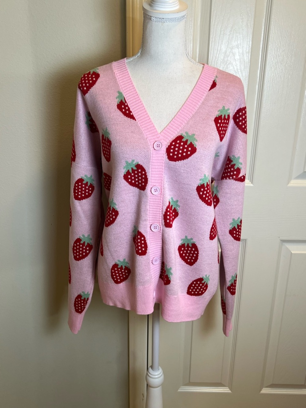 Hot Topic Strawberry Pattern Cardigan Sweater